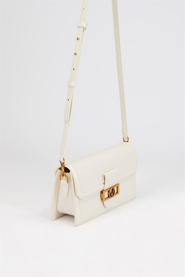 BEYAZ Kare Kilit Detaylı Omuz Çantası