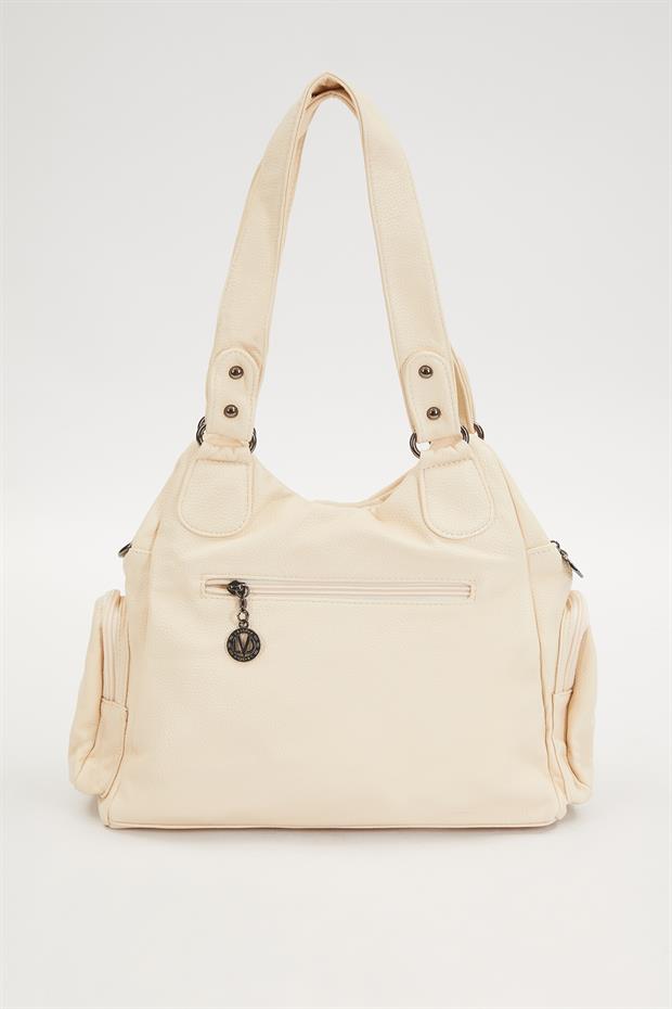 Beyaz Zımba Kemer Askılı Omuz Çantası