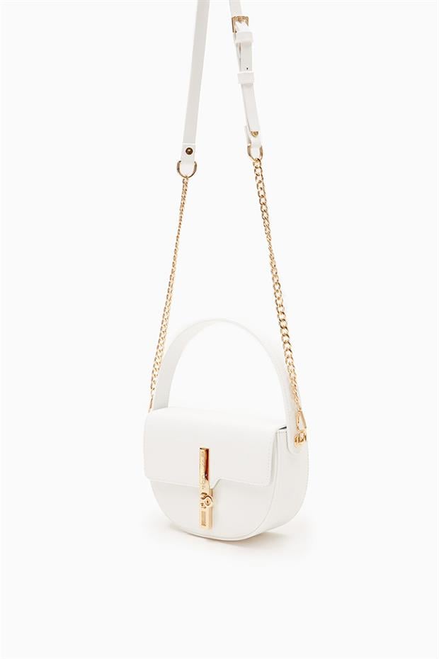 Beyaz Kilit Kapamalı El Çantası