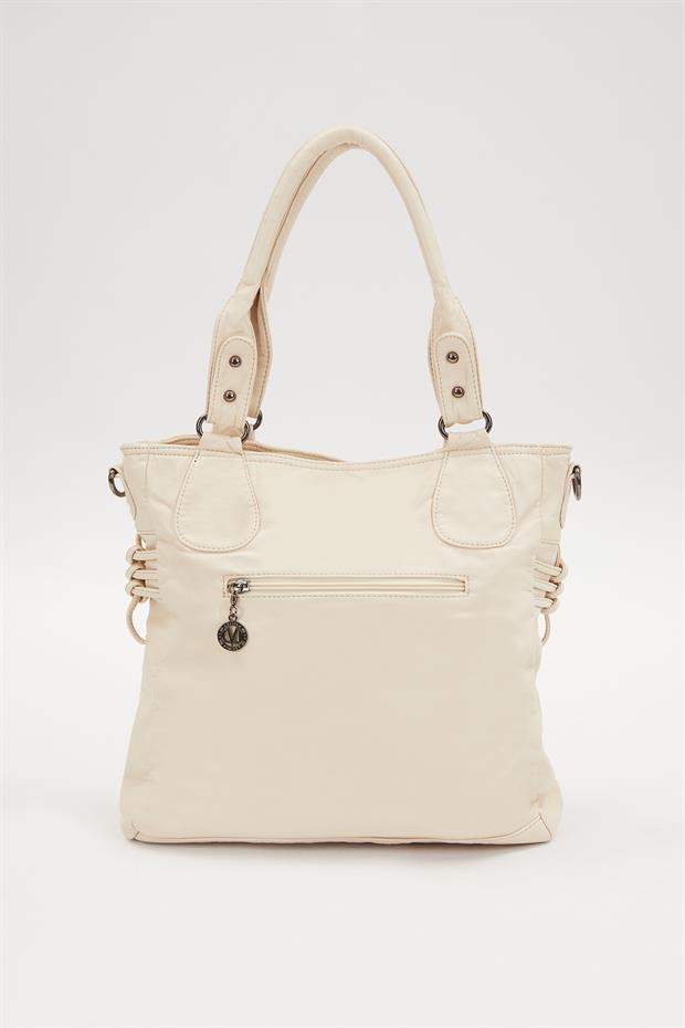 Beyaz Kuş Gözü Detaylı Omuz Çantası