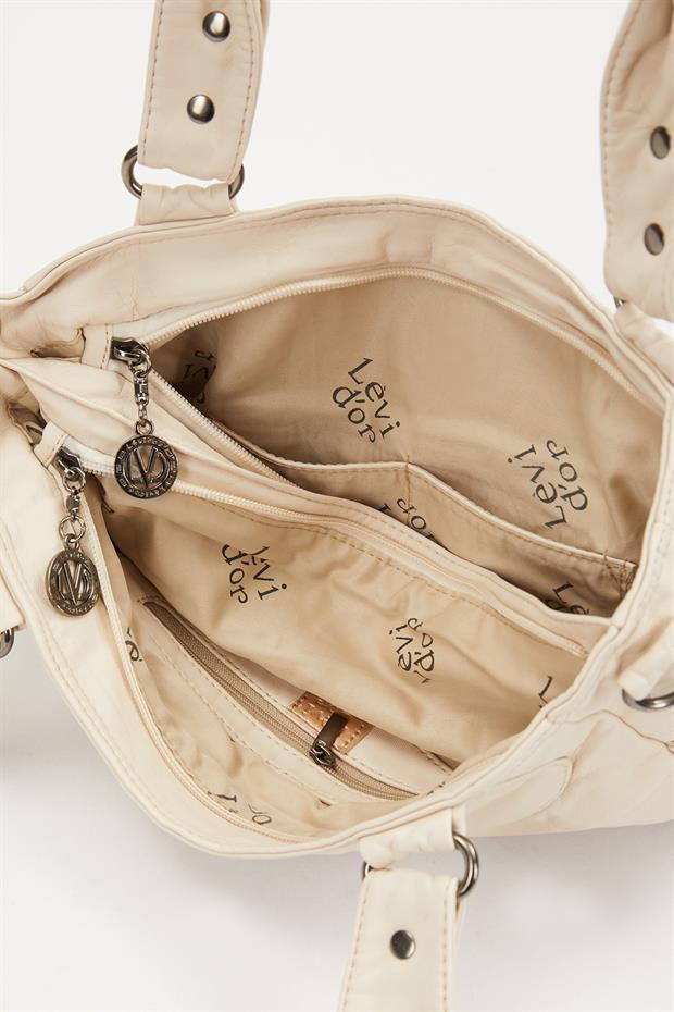 Beyaz Kuş Gözü Detaylı Omuz Çantası