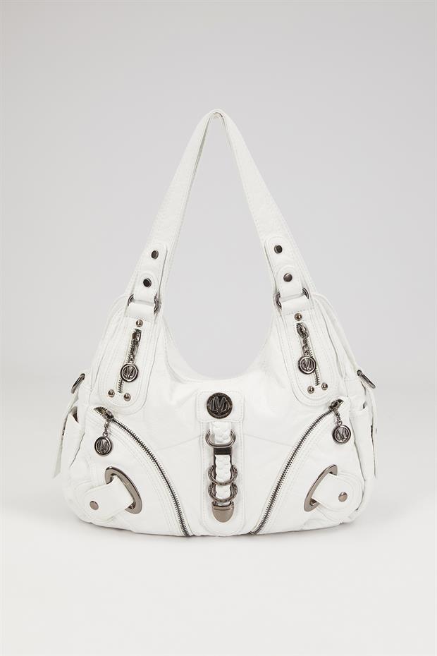 Beyaz Metal Detaylı Omuz Çantası