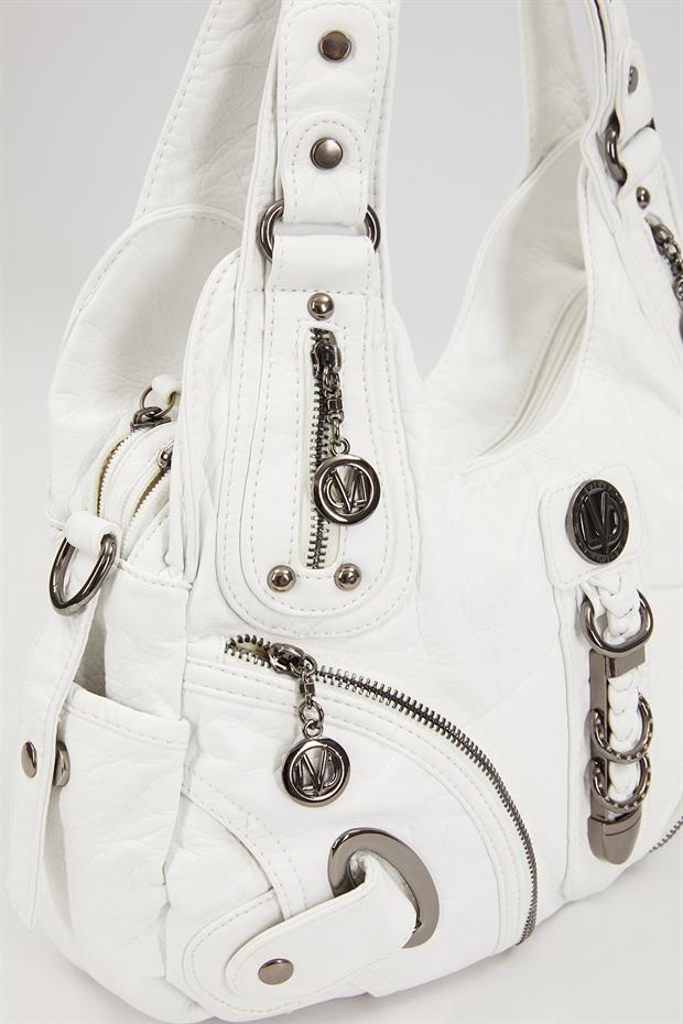 Beyaz Metal Detaylı Omuz Çantası