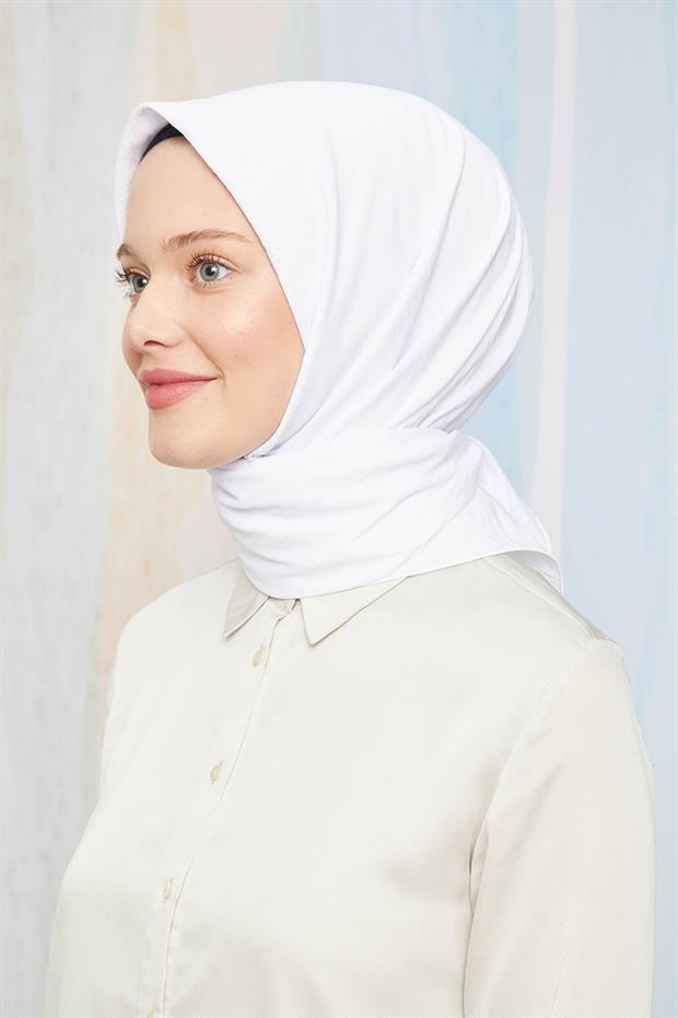 Beyaz Pamuk Cazz Kare Eşarp