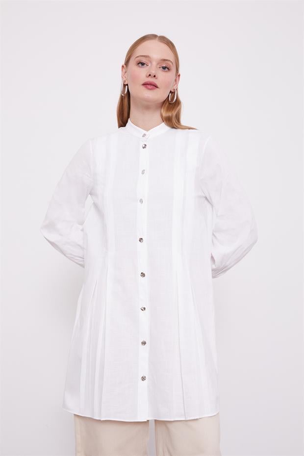 Beyaz Piliseli Melanj Gömlek