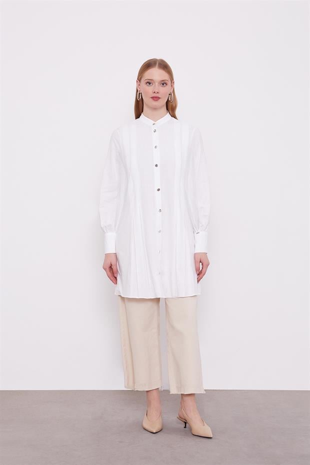 Beyaz Piliseli Melanj Gömlek