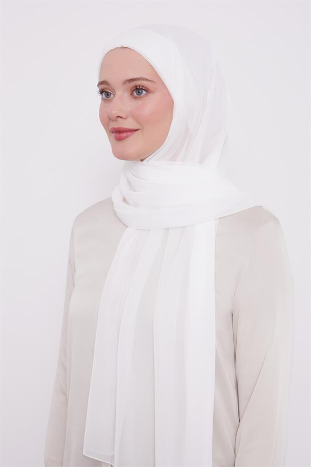 Beyaz Pratik Boneli Şifon Şal