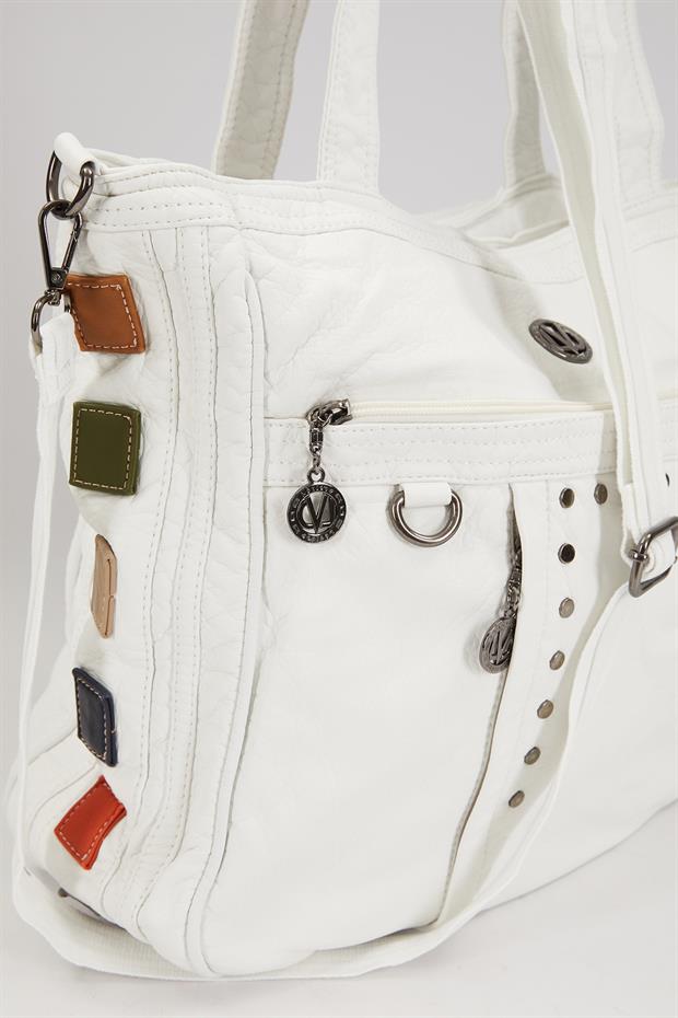 Beyaz Renk Detaylı Omuz Çantası