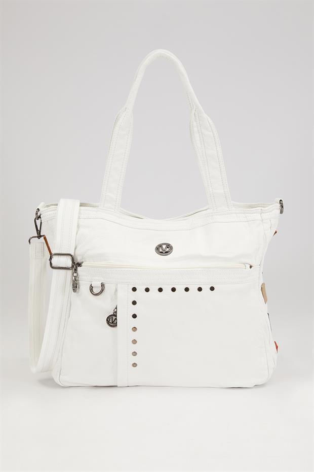Beyaz Renk Detaylı Omuz Çantası