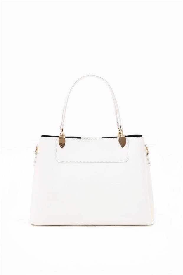 Beyaz Üç Bölmeli El Çantası