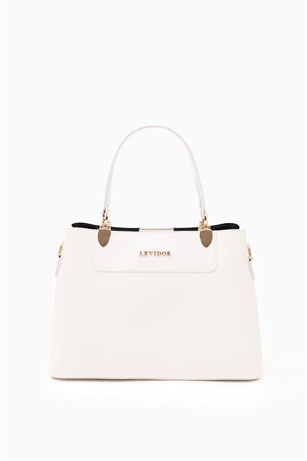 Beyaz Üç Bölmeli El Çantası