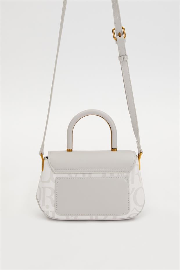 Beyaz Yazı Baskılı El Çantası