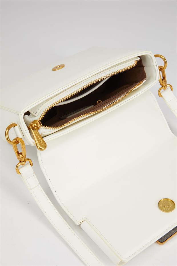 Beyaz Zincir İşlemeli El Çantası