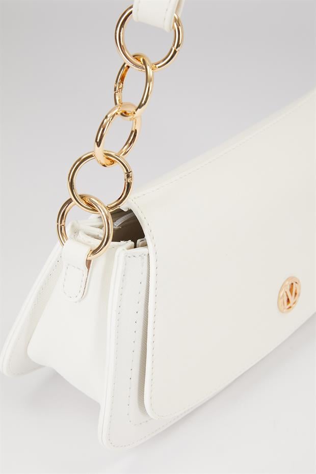 Beyaz Oval Sekilli Omuz Çantası