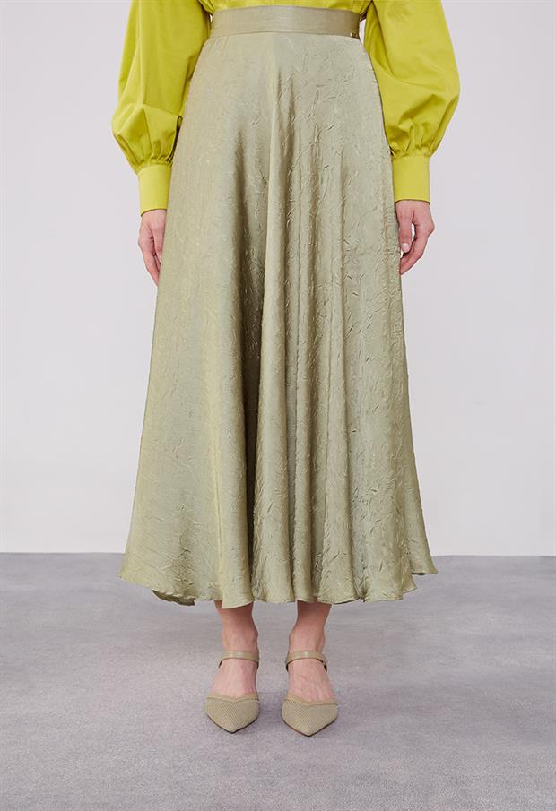 Çağla Yeşili Kraş Saten Etek