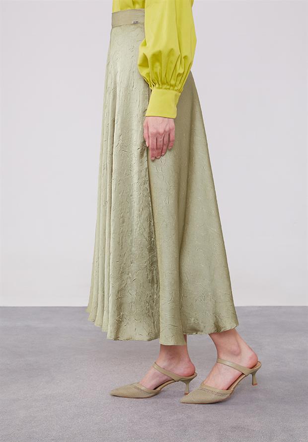 Çağla Yeşili Kraş Saten Etek