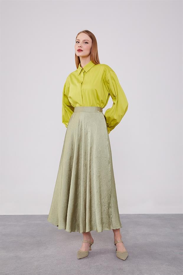 Çağla Yeşili Kraş Saten Etek