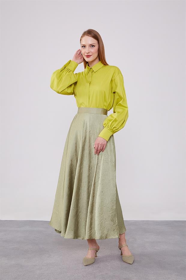 Çağla Yeşili Kraş Saten Etek