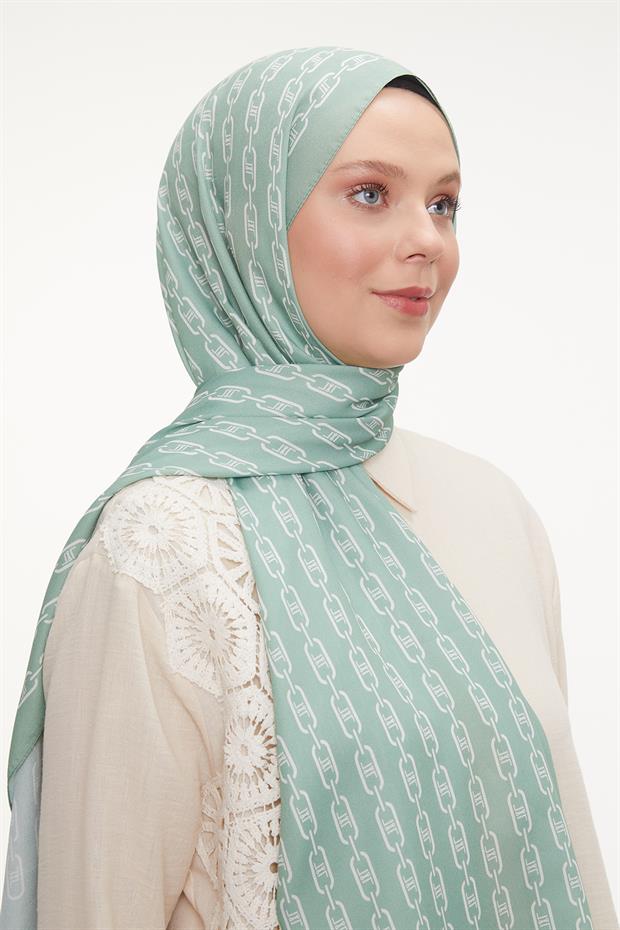 Çağla Yeşili Zincir Desen Love Şal