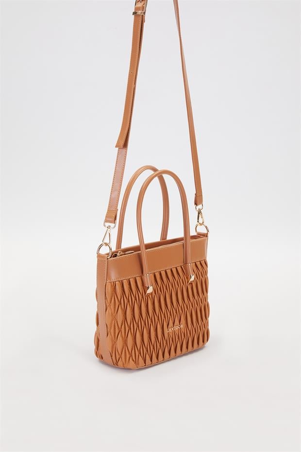 Camel Kabartma Baklava Desen El Çantası