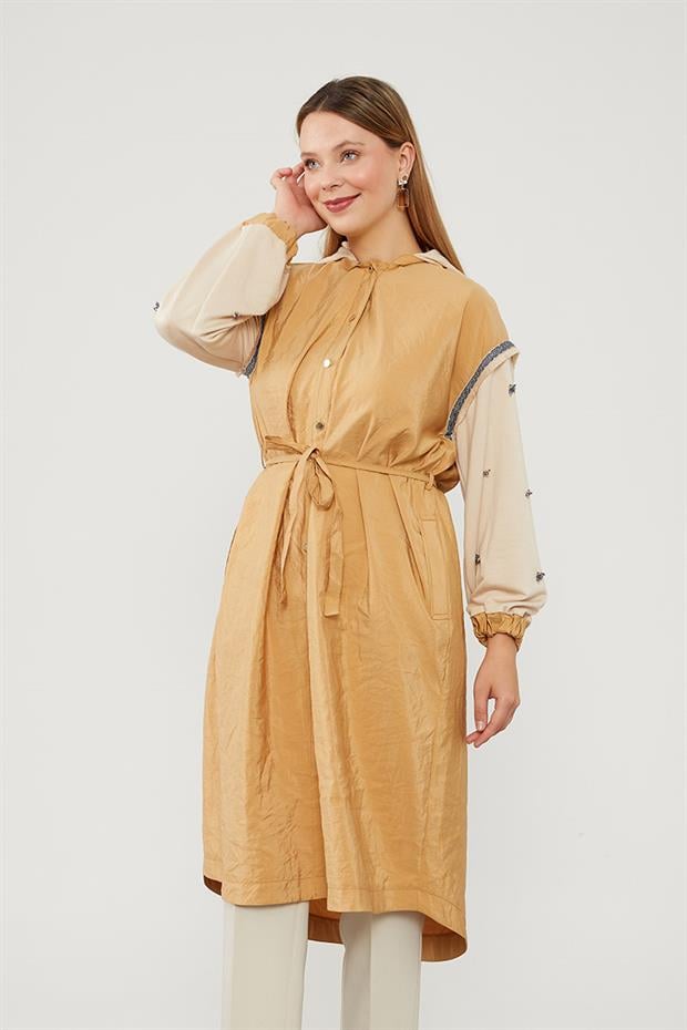 Camel - Bej Kol İşleme Detaylı Trençkot