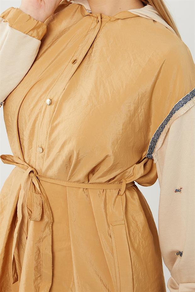 Camel - Bej Kol İşleme Detaylı Trençkot