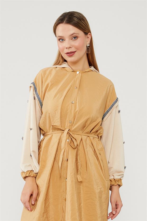 Camel - Bej Kol İşleme Detaylı Trençkot