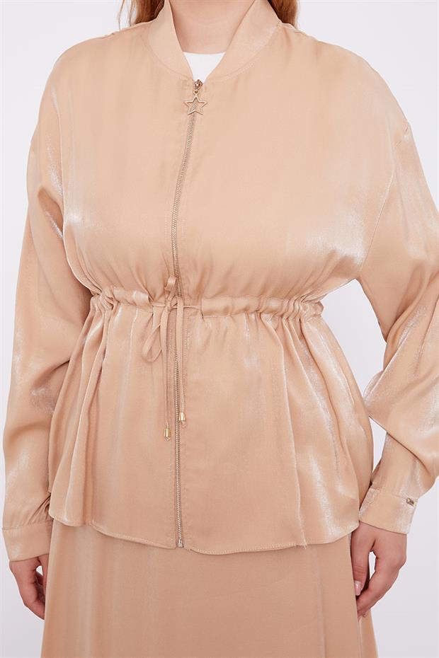 Camel Beli Büzülebilen Saten Etekli Takım