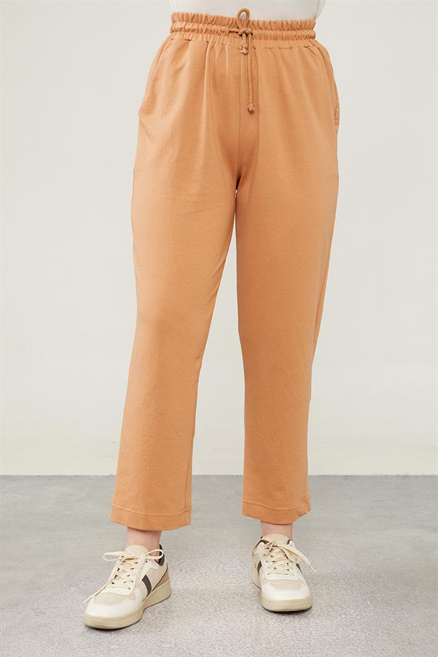 Camel Beli Lastikli Bağıcıklı Pantolon