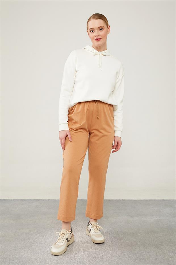 Camel Beli Lastikli Bağıcıklı Pantolon