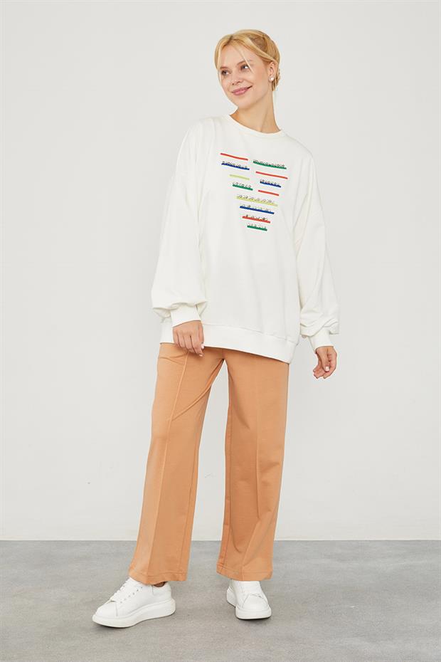 Camel Beli Lastikli Kuşgözü Detaylı Pantolon