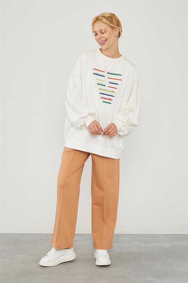 Camel Beli Lastikli Kuşgözü Detaylı Pantolon