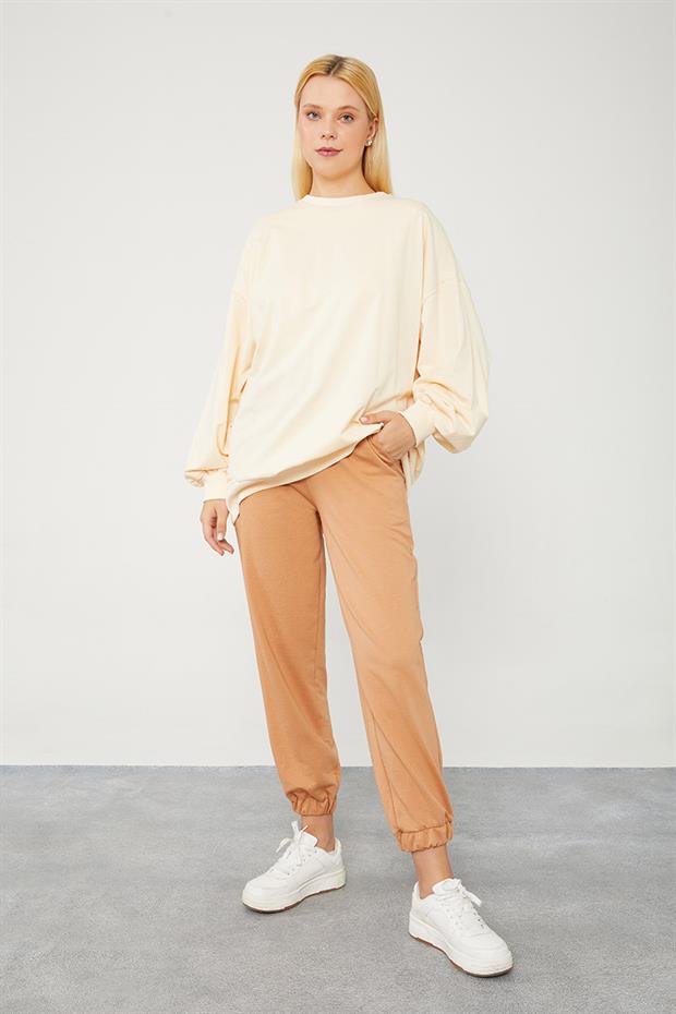 Camel Beli Lastikli Jogger Pantolon