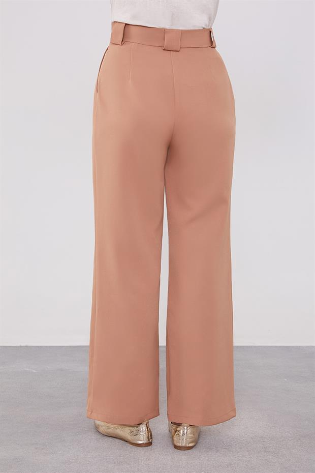 Camel Çift Pileli Kumaş Pantolon