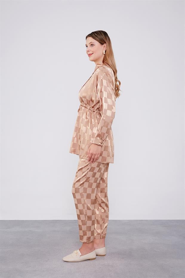 Camel Dama Desen Jakalı İkili Takım