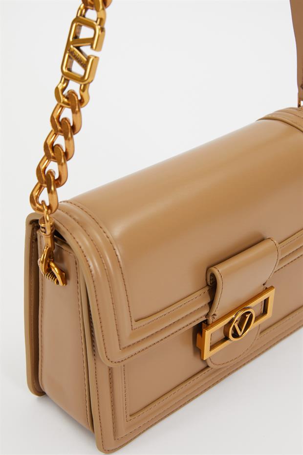 Camel Deri Zincir Askılı Omuz Çantası
