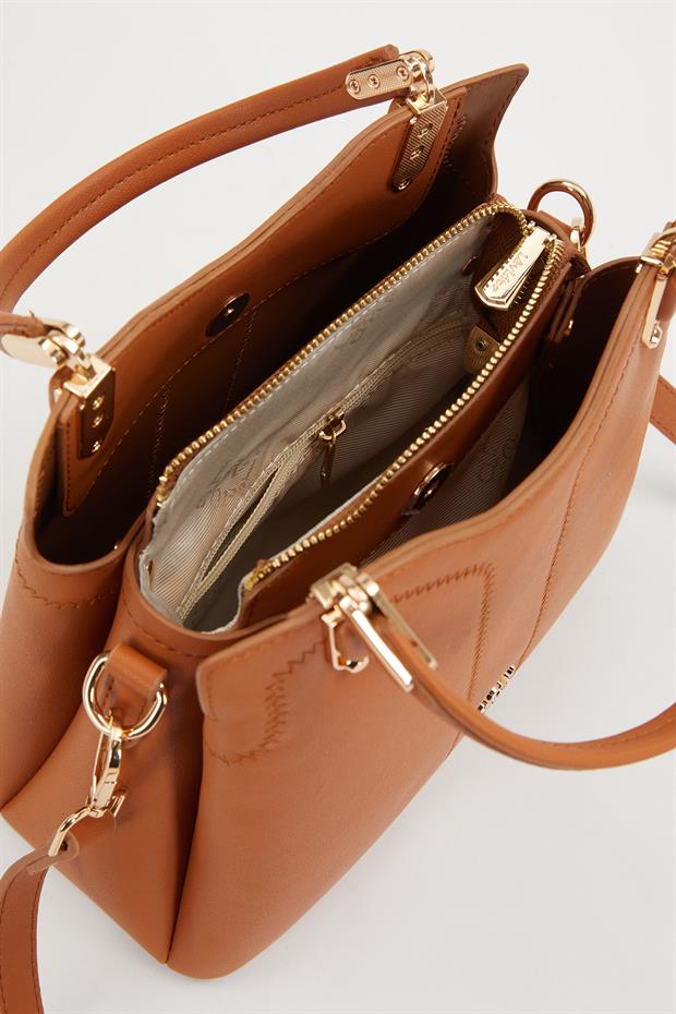 Camel Dikiş Detaylı El Çantası
