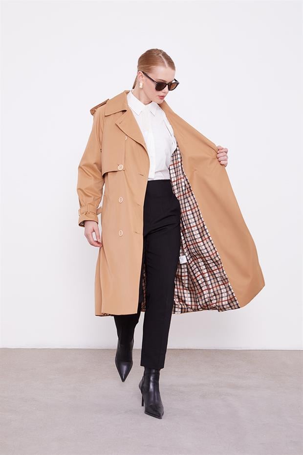 Camel Ekose Astarlı Trençkot