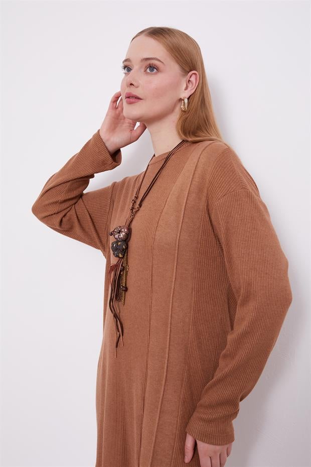 Camel Etnik Kolyeli Fitili Kaşmir Tunik