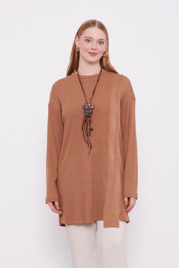 Camel Etnik Kolyeli Fitili Kaşmir Tunik