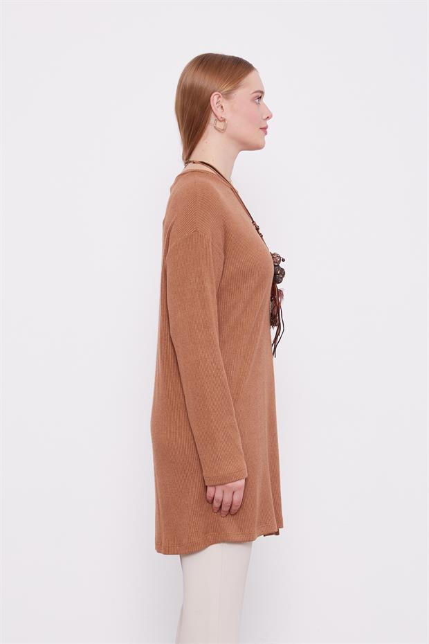 Camel Etnik Kolyeli Fitili Kaşmir Tunik