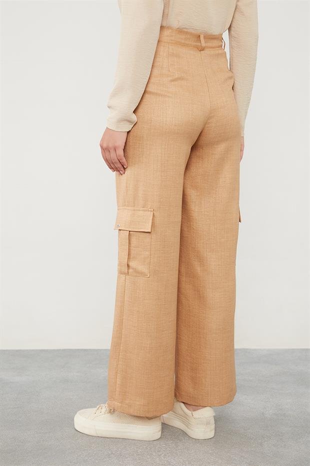Camel Keten Kargo Pantolon