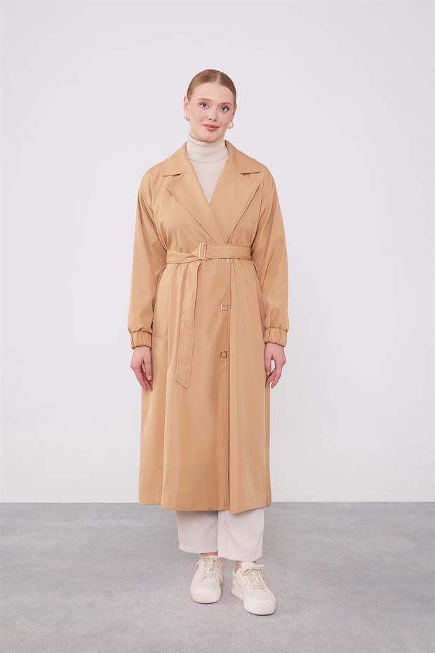 Camel Kolu Lastik Detay Trençkot