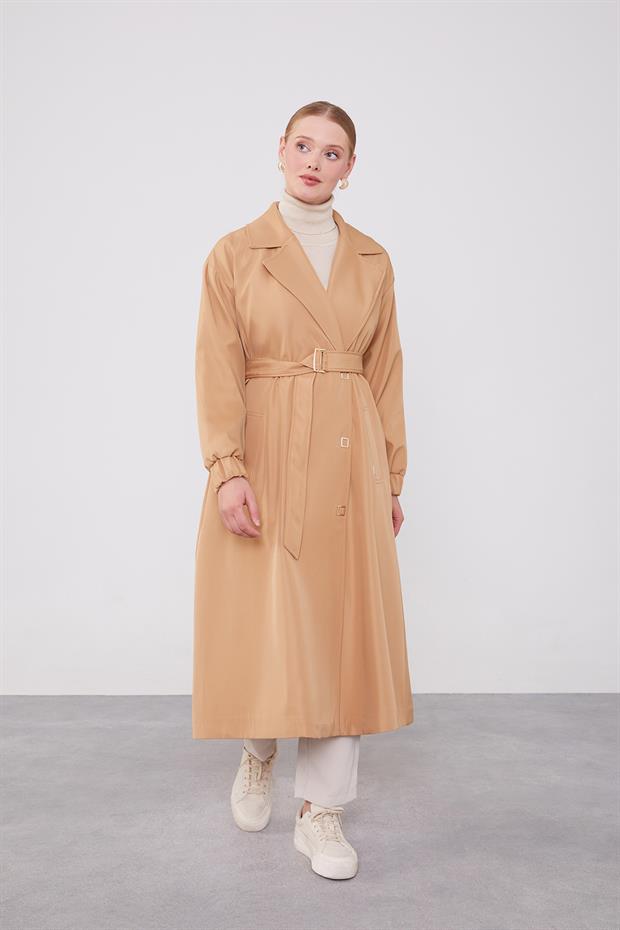 Camel Kolu Lastik Detay Trençkot
