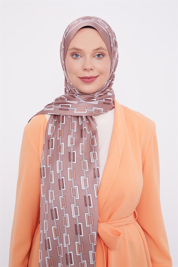 Çikolata - Kahve Kare Zincir Desen Angel Şal