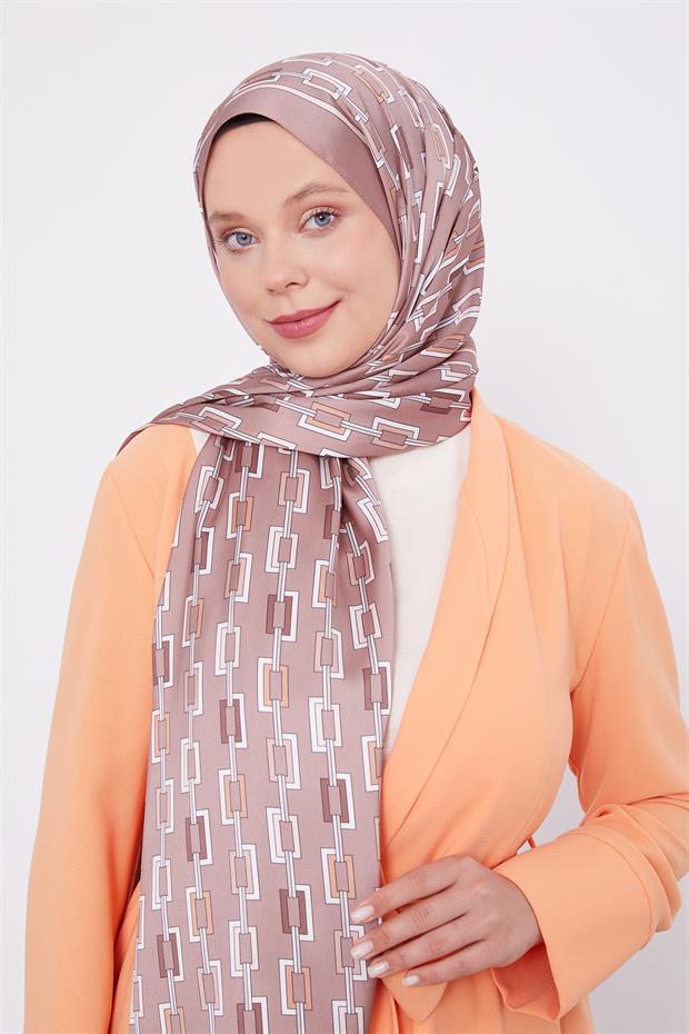 Çikolata - Kahve Kare Zincir Desen Angel Şal