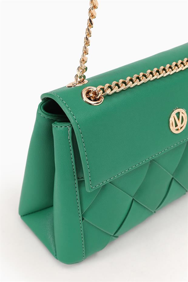 Çimen Yeşili Baklava Desen Zincirli Omuz Çantası