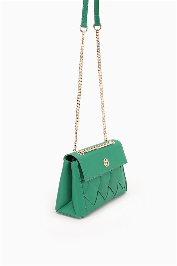 Çimen Yeşili Baklava Desen Zincirli Omuz Çantası