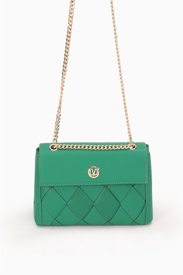 Çimen Yeşili Baklava Desen Zincirli Omuz Çantası