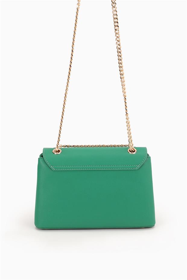 Çimen Yeşili Baklava Desen Zincirli Omuz Çantası